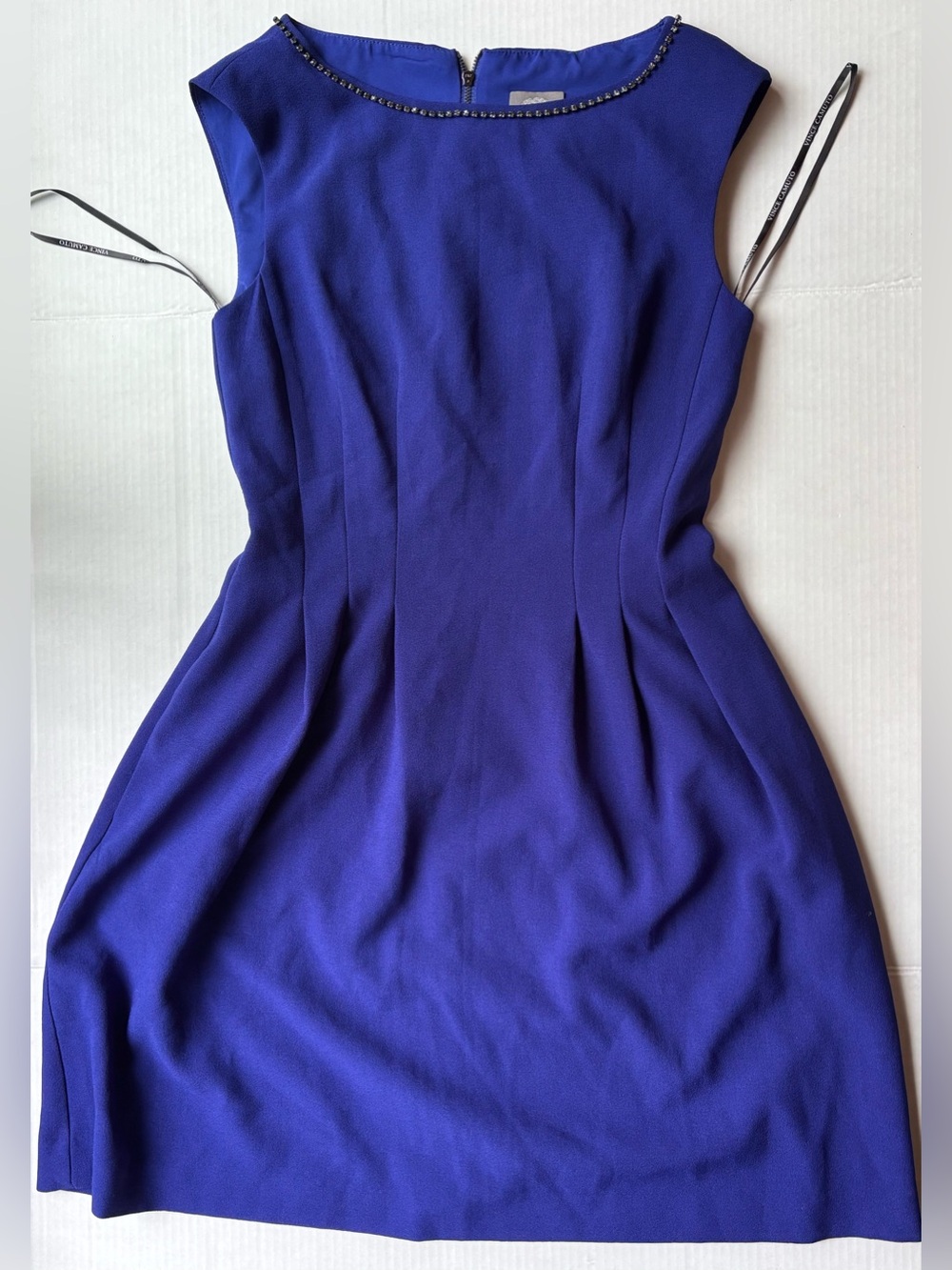 Vince Camuto Cobalt Blue Sleeveless Fit & Flare Dress bejeweled neckline party